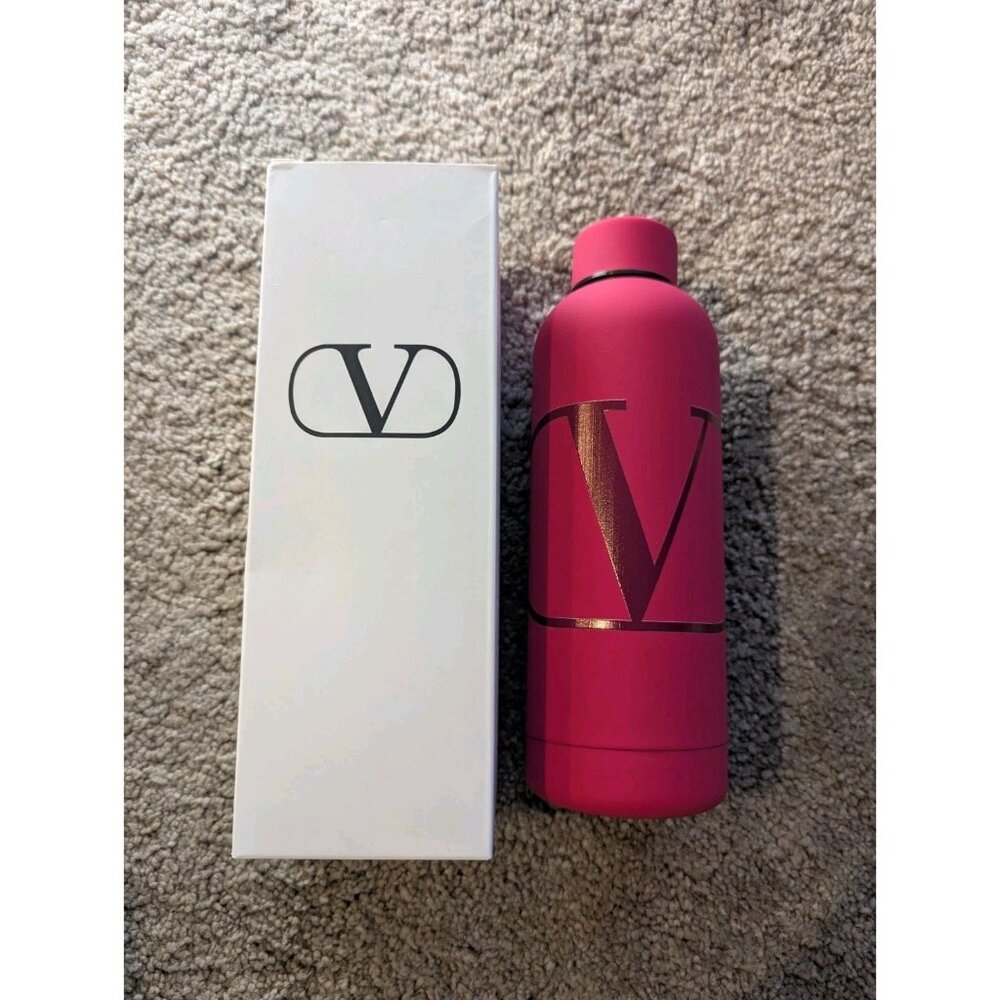 VALENTINO Dark Pink PP Water Bottle VLogo Signature Insulated Flask With Box